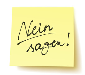 Quadratisches Postit mit der Aufschrift: „Nein sagen!“ handschriftlich, unterstrichen, Vektor, freigestellt