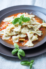 Kräuterfarfalle mit Tomatensoße, vegan