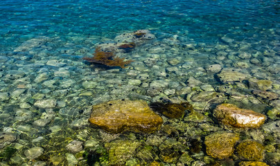 Closeup view on stone and sea