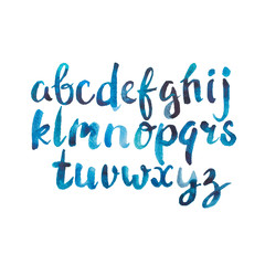 Colorful watercolor aquarelle font type handwritten hand drawn