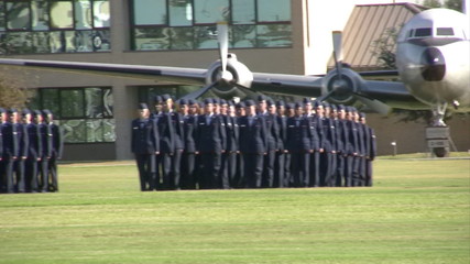 USAF Parade field close pan left fast HD - Powered by Adobe