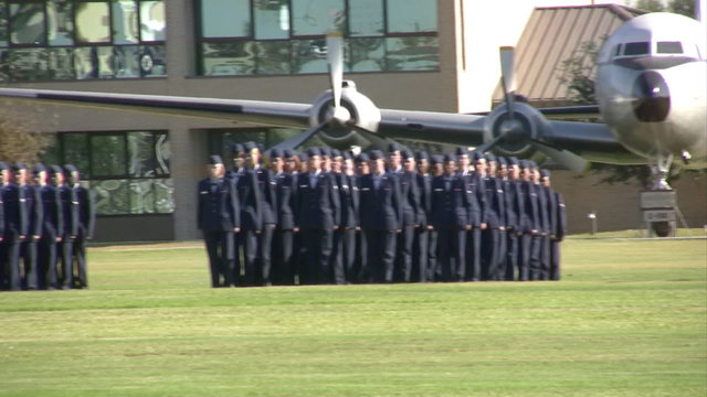 USAF Parade field close pan left fast HD