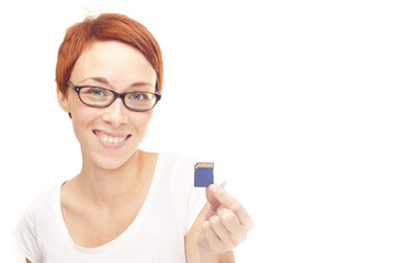 Smiling woman with SD Card