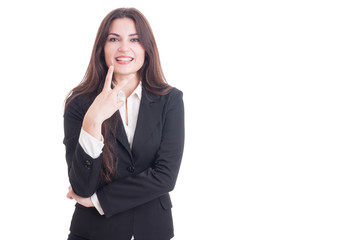 Fototapeta premium Young business female showing number two with fingers