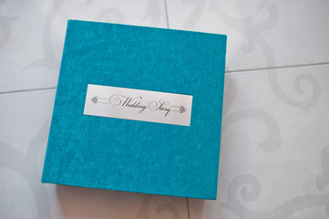 blue aqua velvet wedding photobook and album