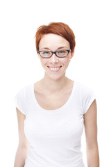 Obraz premium Smiling red head woman on white background