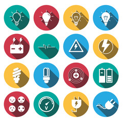 flat long shadow Electricity icons set.vector.