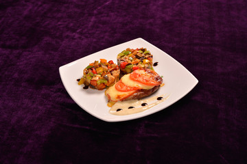 chicken breast parmesan crust, cranberry sauce and a ratatuille