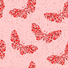 red butterfly on pink  seamless background