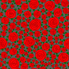 red hand drawn cartoon rose flowers