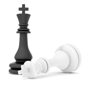 The fallen chess piece lying on white background