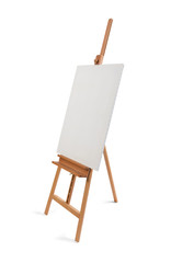 White painter canvas on wooden easel isolated on white