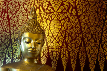 Face of Golden Buddha in Wat Panan Choeng,Ayutthaya,Thailand.