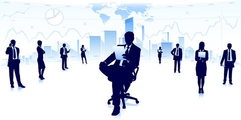Plakat Businessmen silhouettes in city