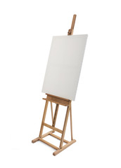 White painter canvas on wooden easel isolated on white