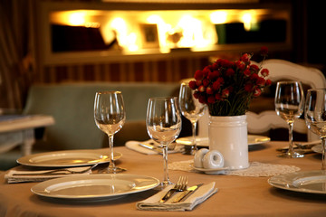 table setting in restaurant close up