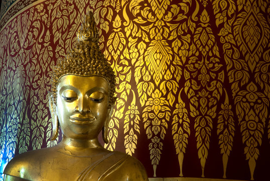 Face of Golden Buddha in Wat Phanan Choeng,Ayutthaya,Thailand.