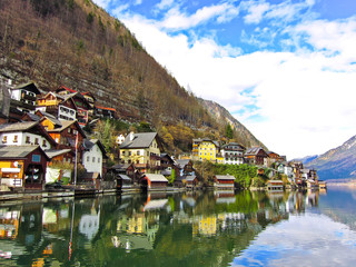 Fototapeta na wymiar View of Hallstatt village in Alps, Austria