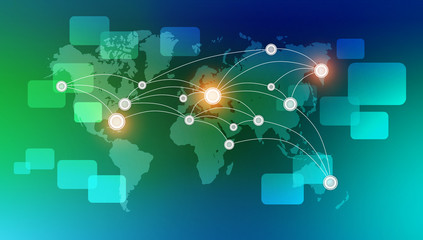 World map with the location of luminous points towns