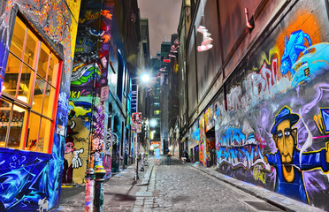 Naklejka premium Widok kolorowa graffiti grafika przy Hosier pasem w Melbourne