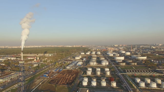 View of large oil refinery