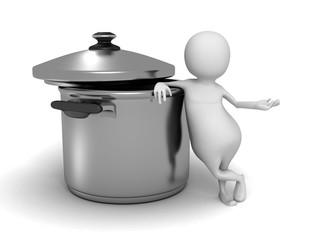 Abstract White 3d Person With saucepan