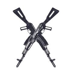 Naklejka premium Assault rifle crossing silhouettes over white, vector illustration