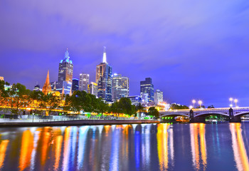 View of Melbourne skyline at night