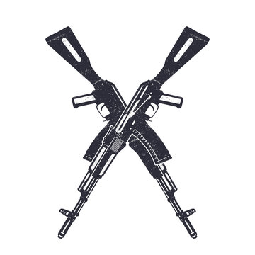 Assault rifle crossing silhouettes over white, vector illustration