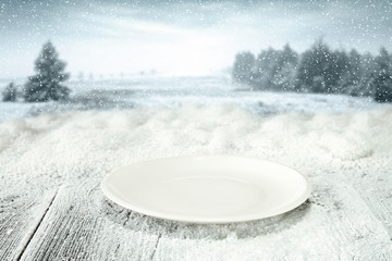 winter plate and snow 