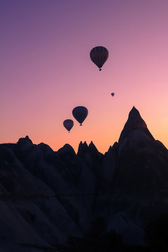 Hot air balloons in Cappadocia, Turkey, at sunrise