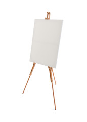 White painter canvas on wooden easel isolated on white