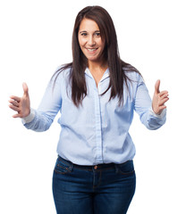 woman showing something