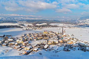 Naklejka premium Beautiful landscape of Gruyeres in winter