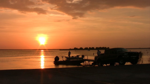 sunset fishing boat truck water ski HD