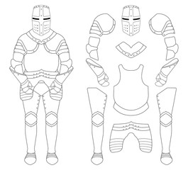 Medieval templar knight armor set. Contour