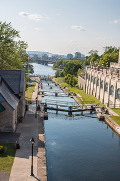 Rideau Canal (Canal Rideau) Locks in summer on Parliament Hill Ottawa Ontario Canada