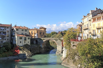 Dora Baltea River and Ivrea cityscape in Piedmont, Italy - obrazy, fototapety, plakaty