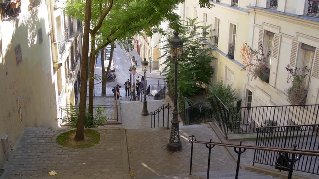 Paris, tipical climbing lane with stairs in the hill of Montmartre