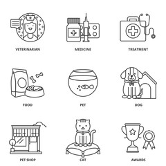 Veterinary medicine and pets vector icons set