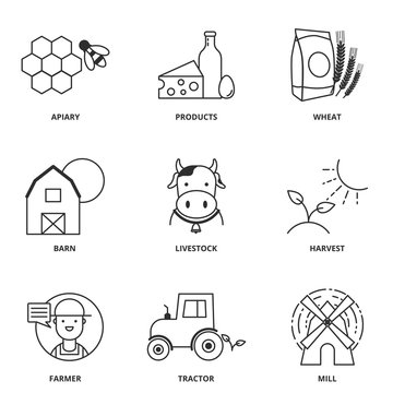 Rural industry vector icons set