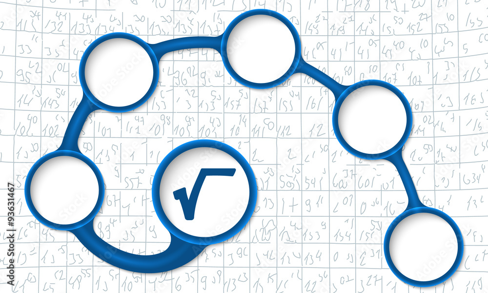 Poster blue circular text boxes for your text and square root symbol