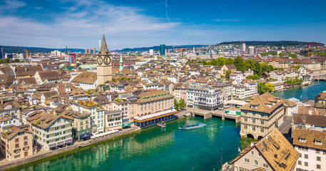 Historic Zürich city center with river Limmat, Switzerland - obrazy, fototapety, plakaty