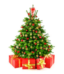Obraz na płótnie Canvas Weihnachtsbaum mit Strohsternen und Geschenken