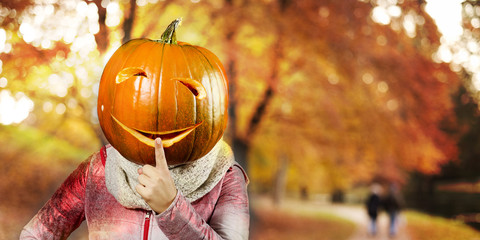 Halloween pumpkin in a mystic forest