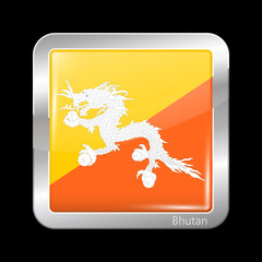 Bhutan Variant First Flag. Metalic Icon Square Shape