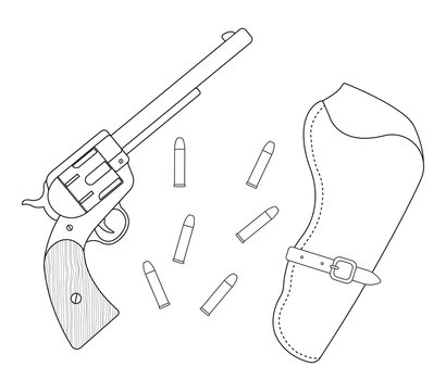 black and white revolver, bullets, holster clip art preview
