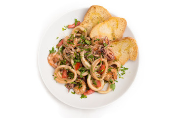 Dish of seafood stew 