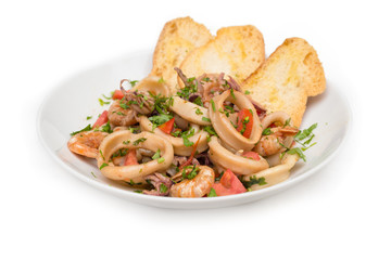 Dish of seafood stew 