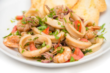 Dish of seafood stew 